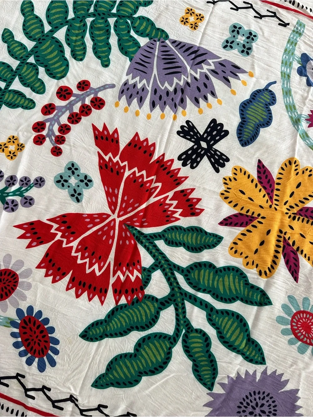 Double D Ranch Folk Art Colorful Printed Scarf